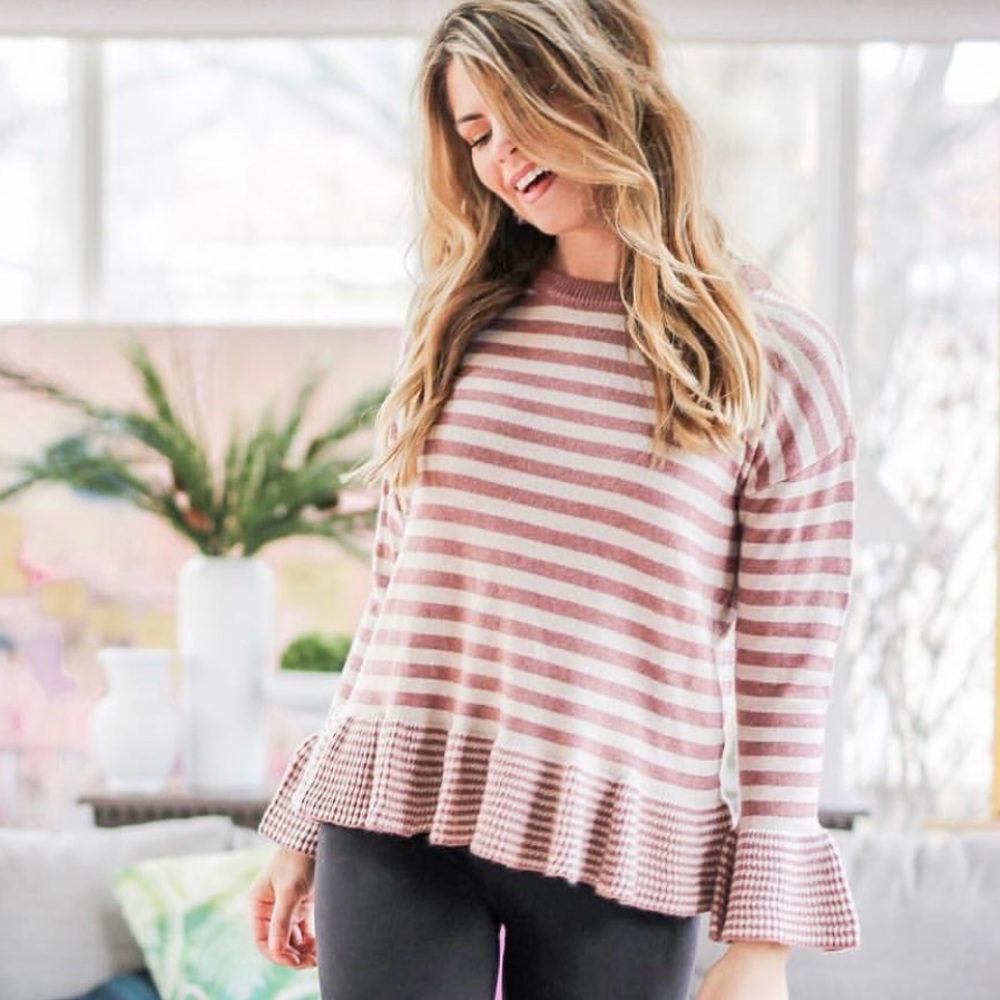 LOFT striped peplum mauve sweater size small